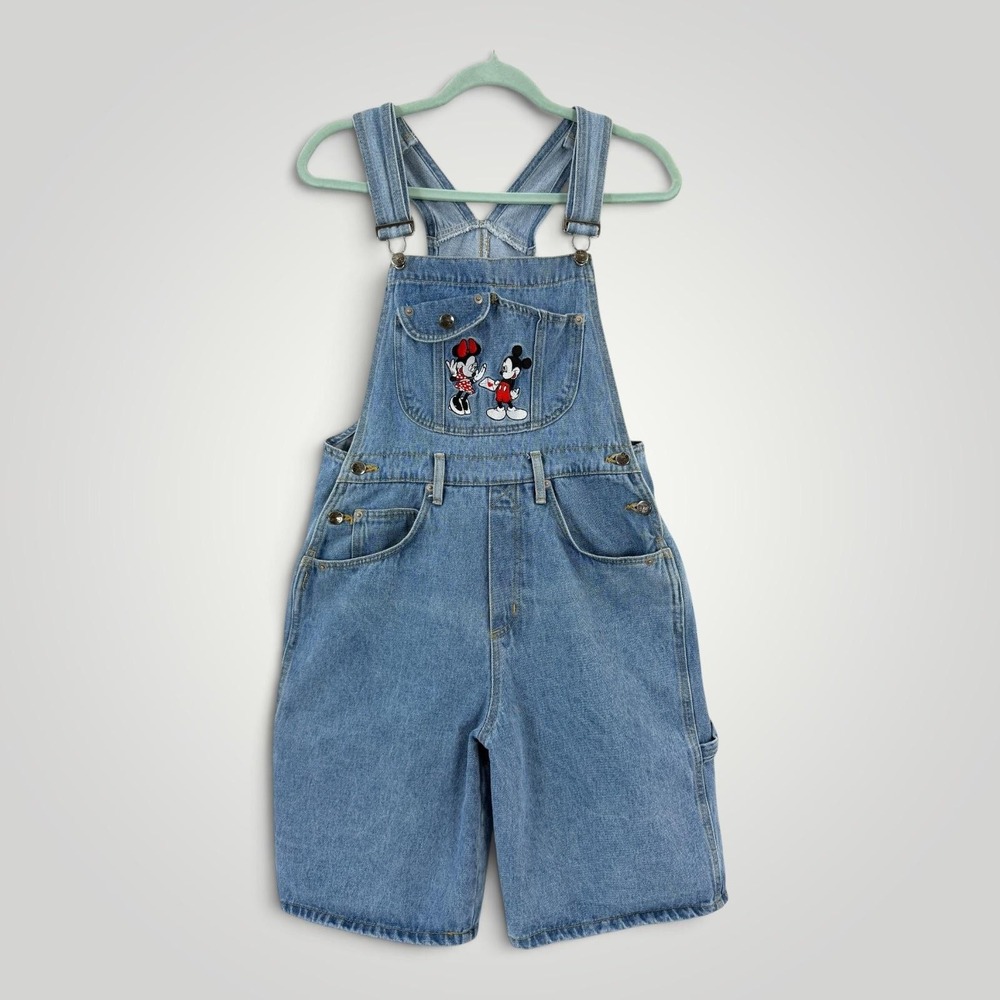 Vintage Mickey Unlimited Overall Shorts Womens S Denim Mickey Minnie 90s